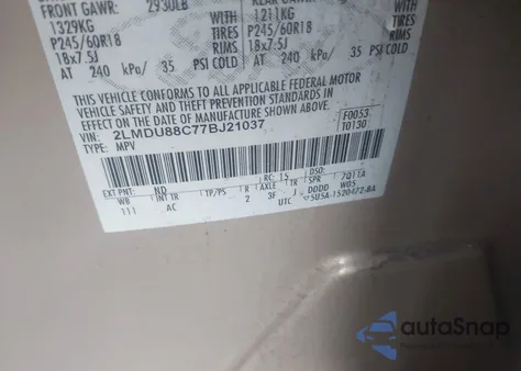 2007 Lincoln Mkx z USA, uszkodzony, nr VIN 2LMDU88C77BJ21037